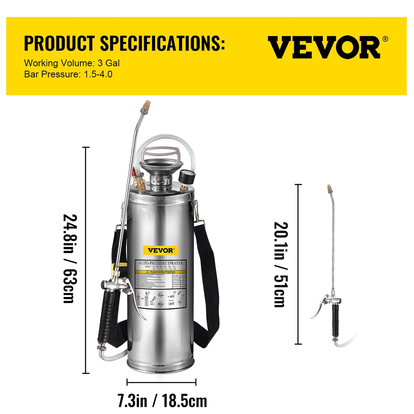 SucceBuy Stainless Steel Hand Powered Sprayer For Garden Cleaning