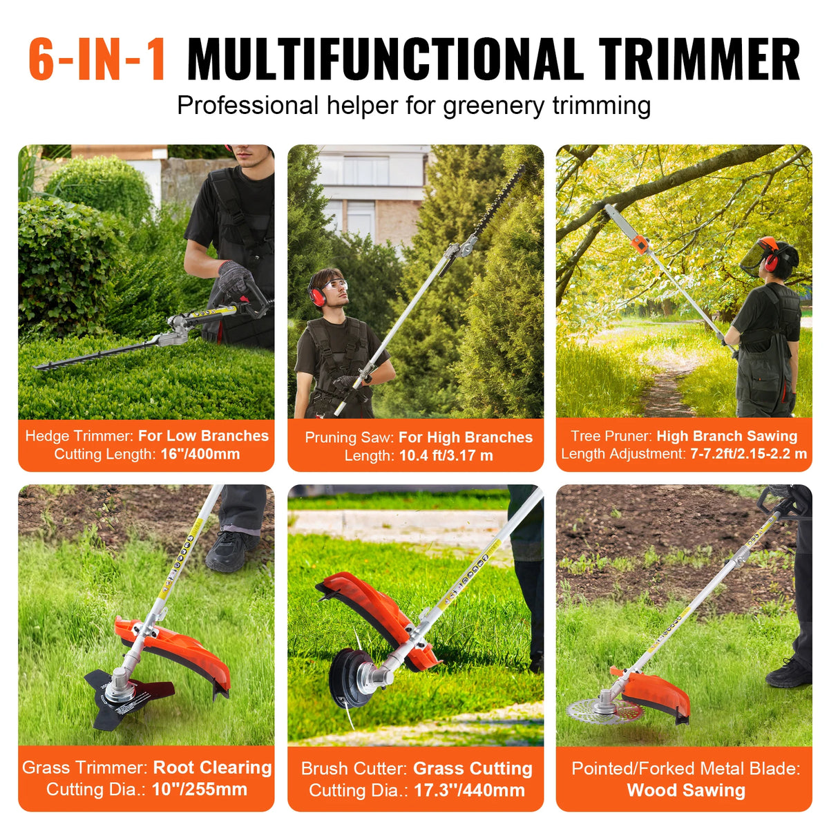 Succebuy 26Cc 5-In-1 Gas Hedge Trimmer String Trimmer Edger Pole Saw