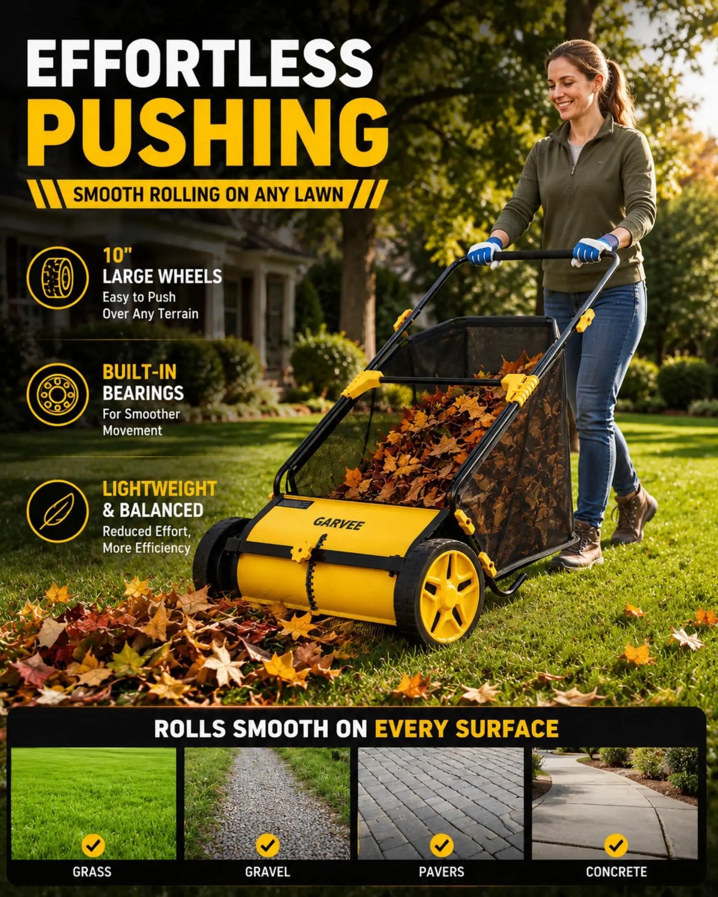 HiMISS Manual Lawn Sweeper Leaf And Grass Collector