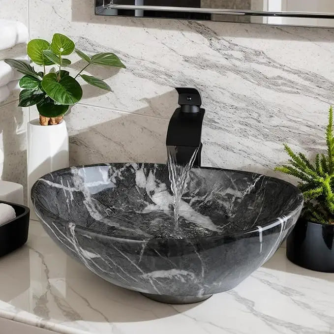 MEKKHALA Kemaidi Oval Vessel Sink With Faucet Above Counter