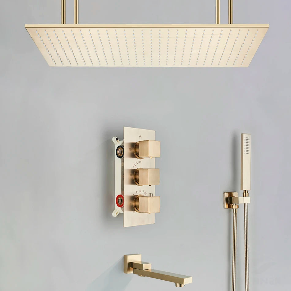 Uythner Ceiling Rainfall Shower Set Concealed Thermostatic Mixer Tap