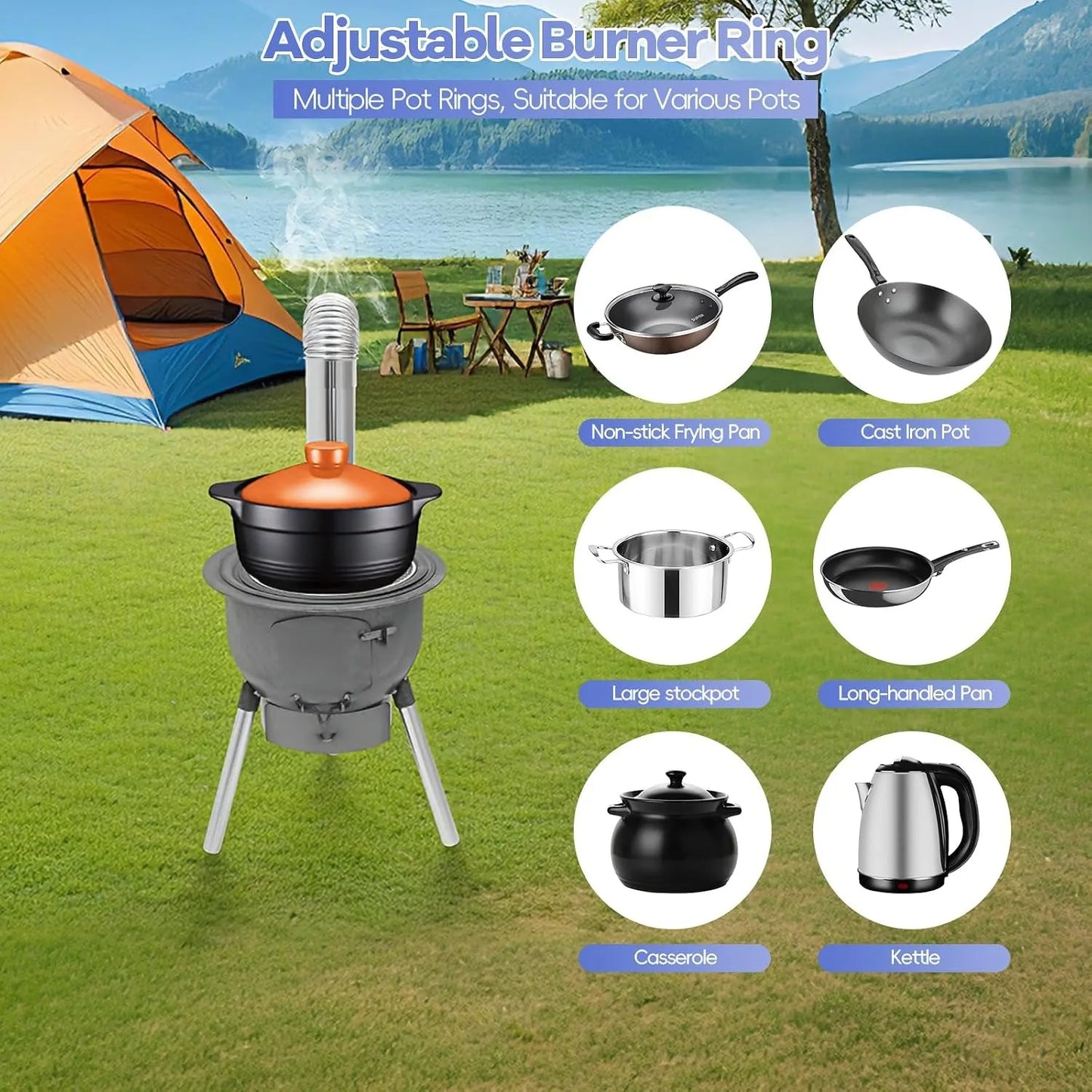 Bymaocar Wood Burning Stove With Grill Rack For Outdoor Cooking