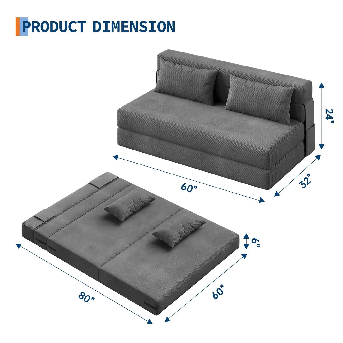 HobbyLane 4-in-1 Folding Sofa Bed Corduroy Loveseat