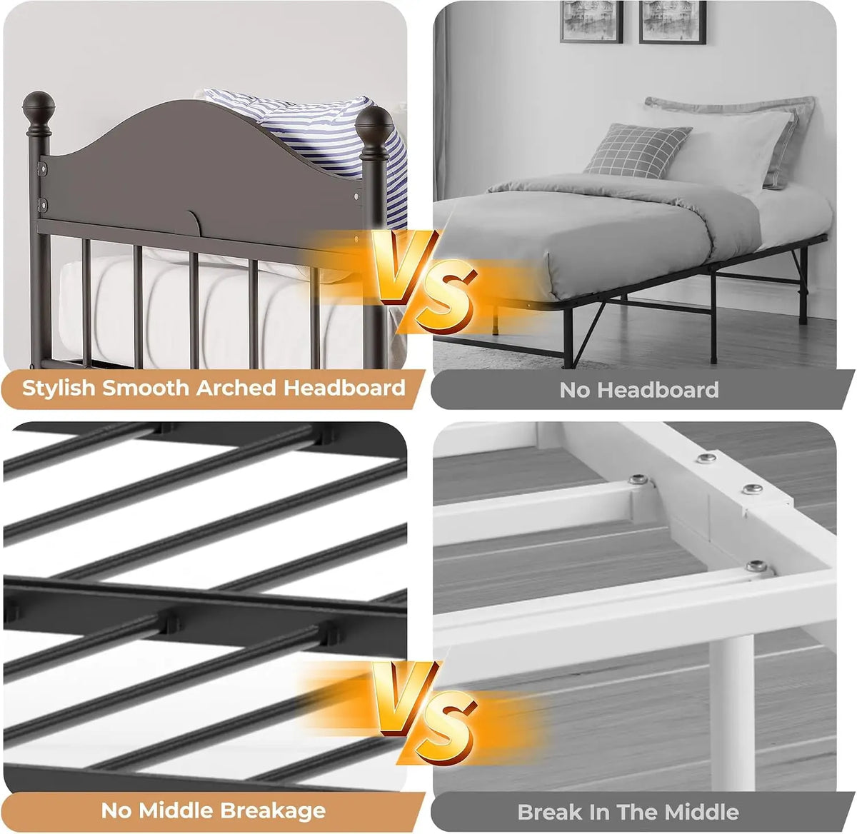 Garvee Heavy Duty Metal Platform Bed Frame With Steel Slats