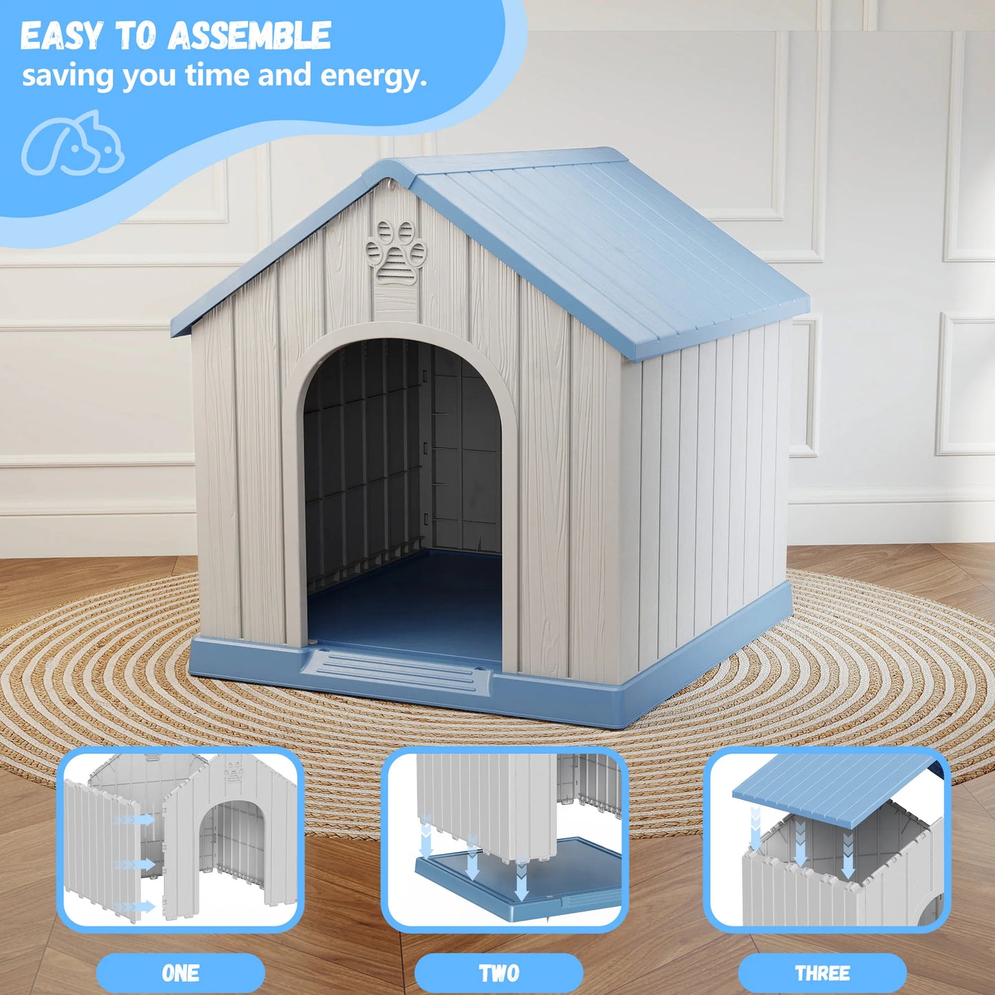 Plastic Dog House Weatherproof Indoor Outdoor Pet Shelter