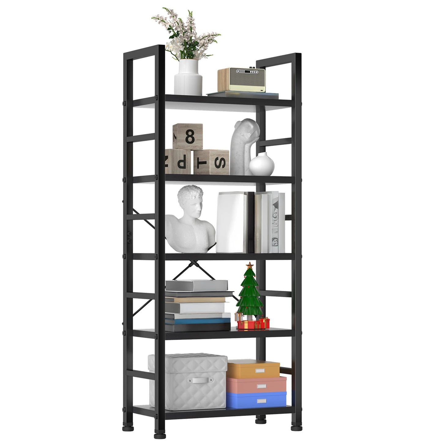 JHK 5 Tier Wooden Display Bookshelf With Stable Frame