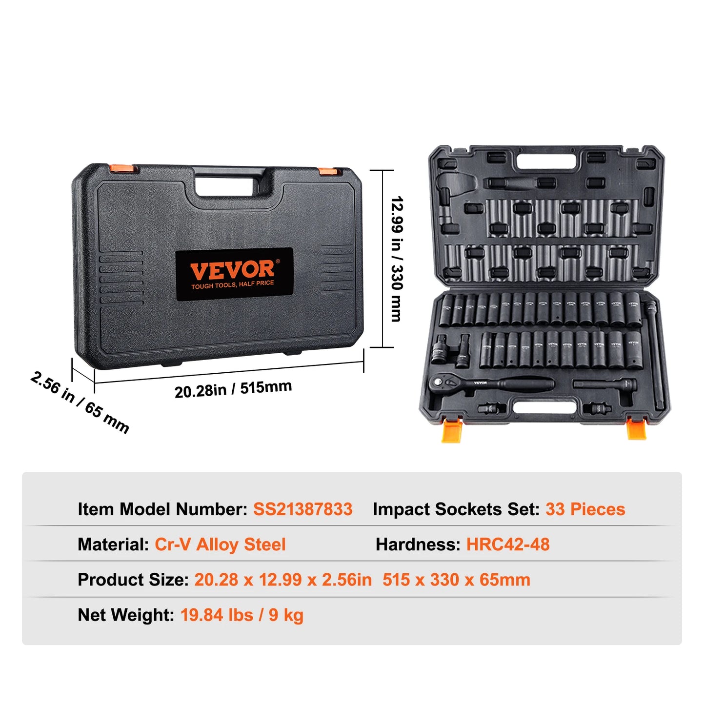 SucceBuy Impact Socket Set Deep SAE Metric Cr-V Alloy Steel