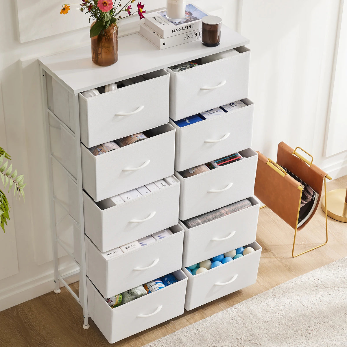JHK Modern Bedroom Wardrobe With Fabric Drawers For Organized Storage