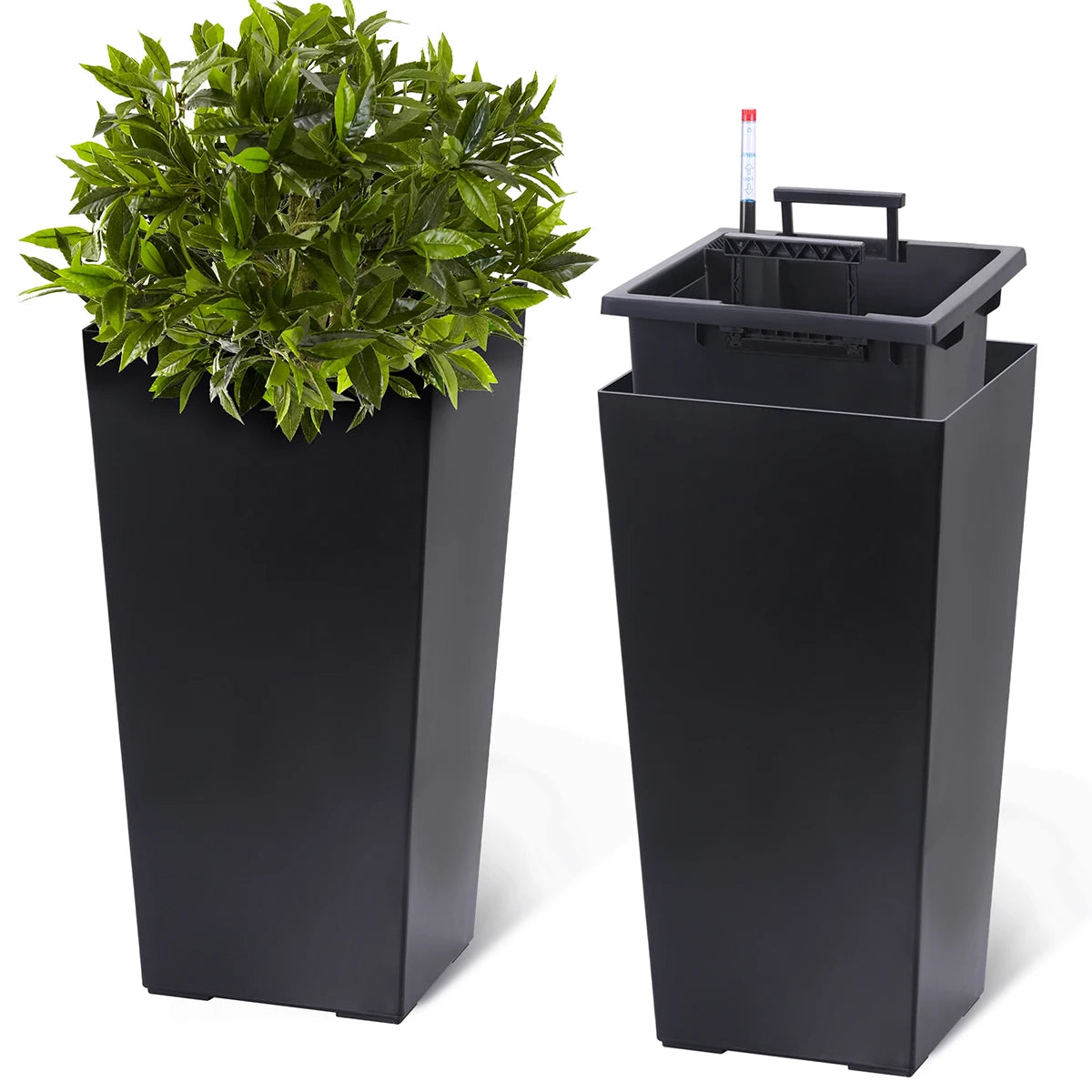 Twister Rectangular Planters With Drainage And Water Level Monitor
