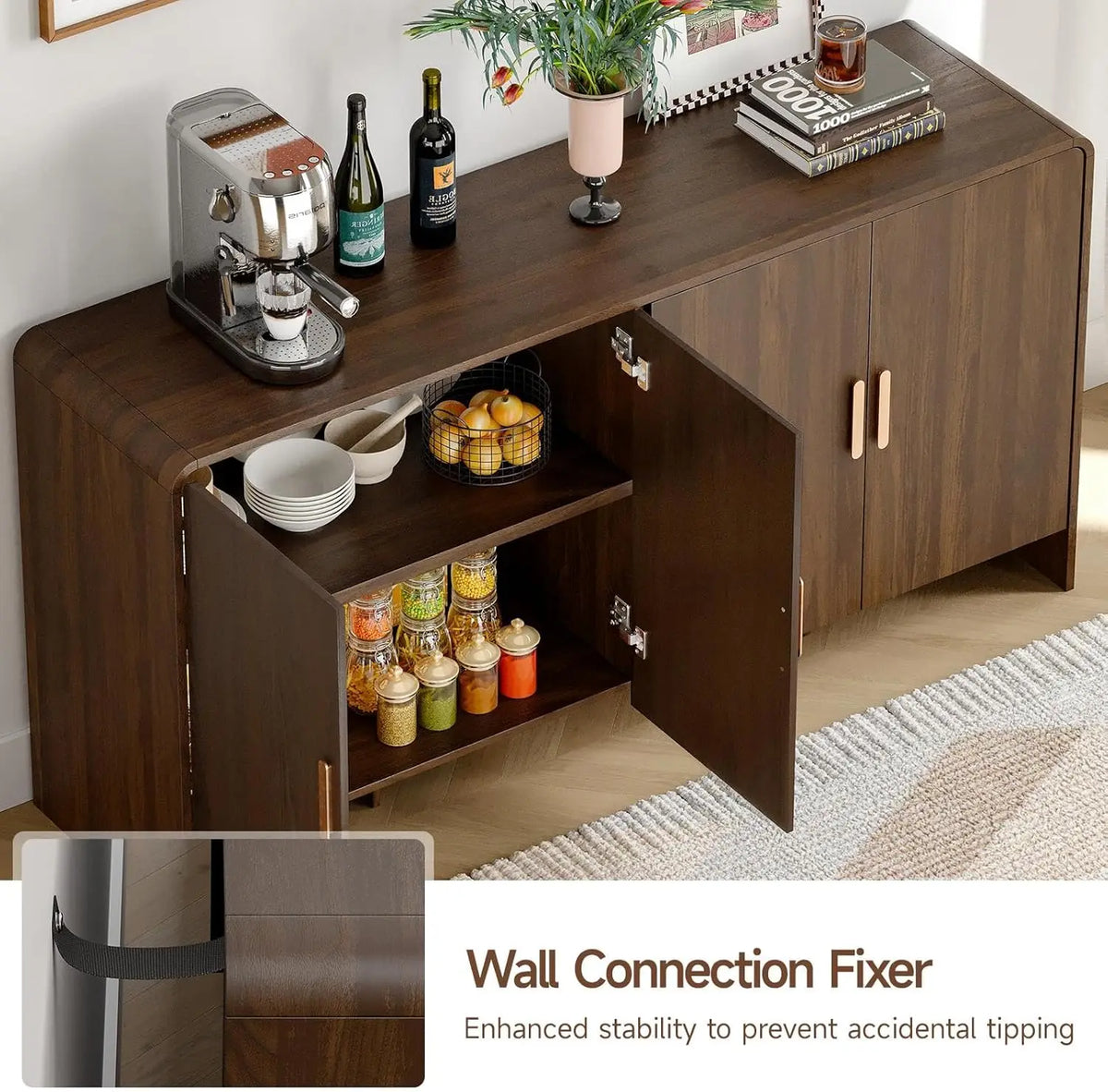 ONBRILL Mid-Century Sideboard Cabinet With Adjustable Shelves Storage
