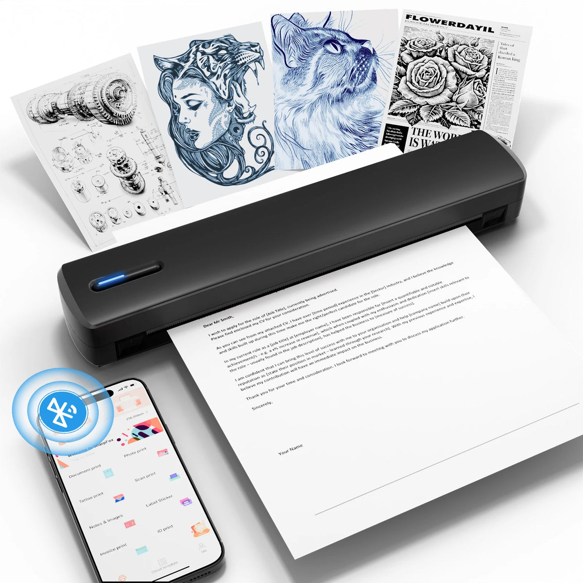 Portable A4 Thermal Bluetooth Wireless Printer 203dpi Photos PDF Document Printing Machine For Office Work Home School Travel