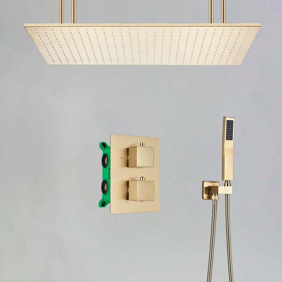 Uythner Brushed Gold Thermostatic Shower Faucet With Rainfall Head