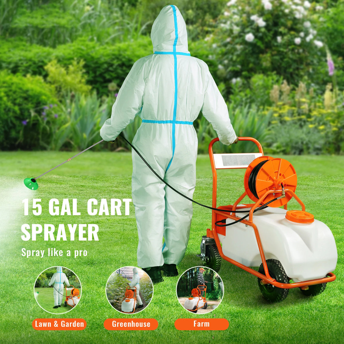SucceBuy Battery Powered Garden Sprayer With Wheeled Cart
