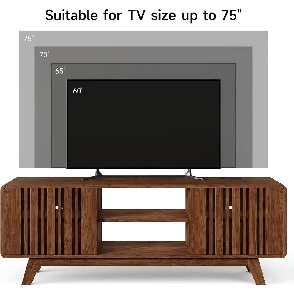 63-Inch TV Stand or TVs up to 75 Inch, -Century ern Teion Stand with Power Outlet, Entertainment Center with Sliding Grille Door