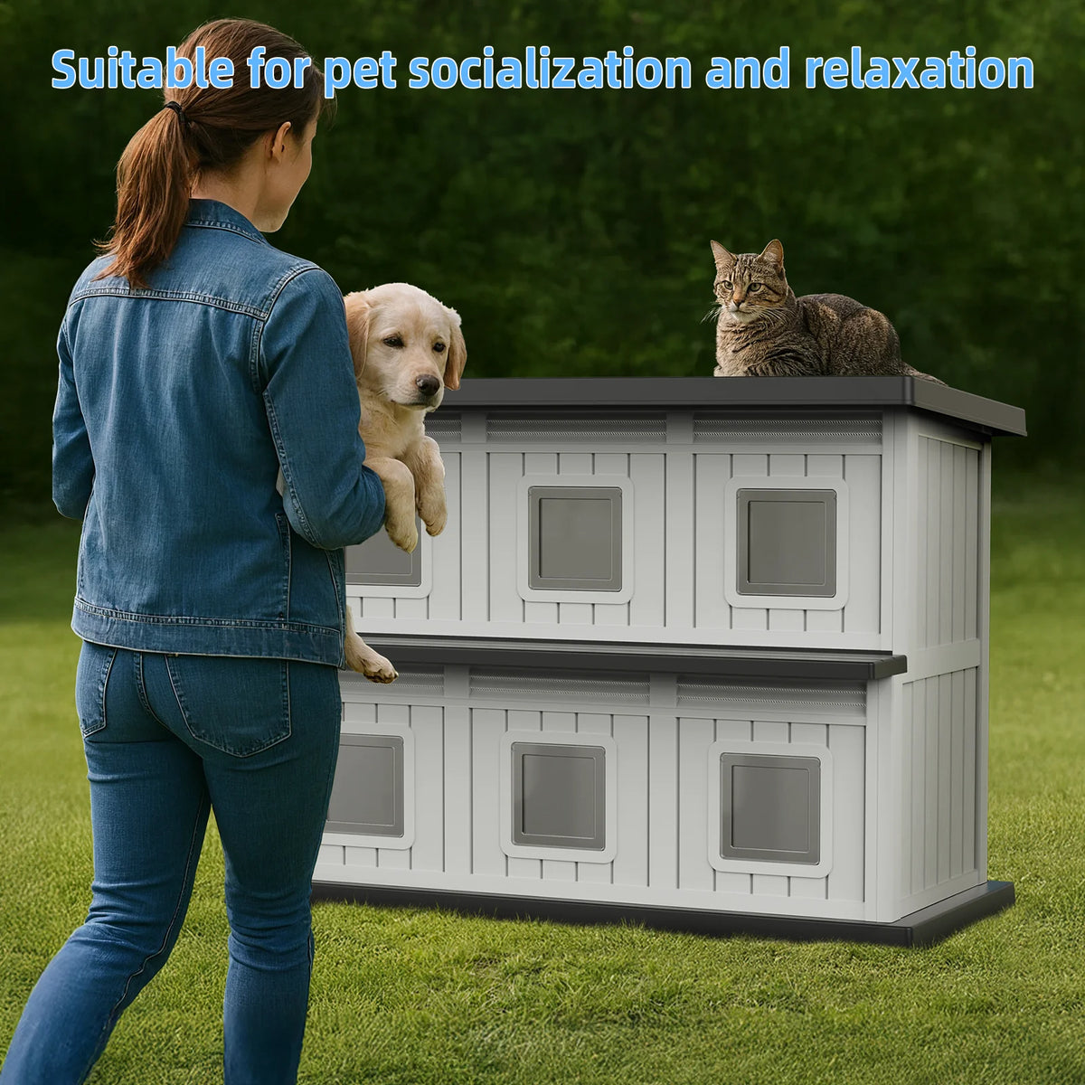 Weatherproof Two Tier Resin Cat House For Indoor Outdoor Use