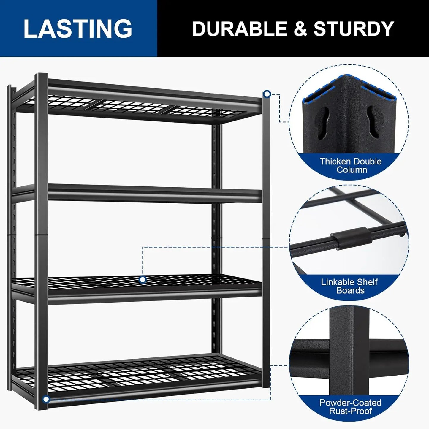 Heavy Duty Metal Garage Shelves With 4 Adjustable Steel Levels