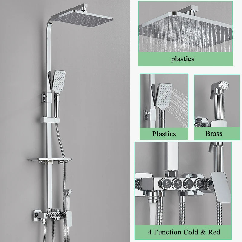 ALENARTWATER Black And Gold Shower Faucet Set With Dual Spray