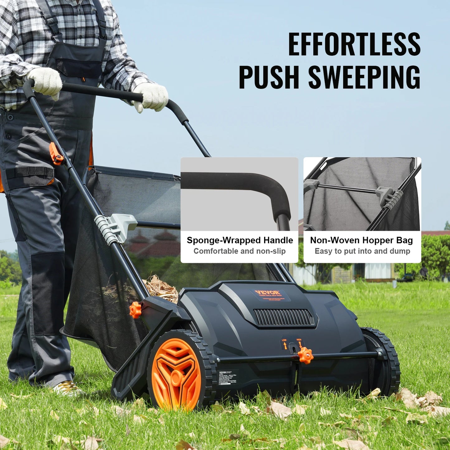 SucceBuy 3.5 Cubic Feet Steel Push Lawn Sweeper