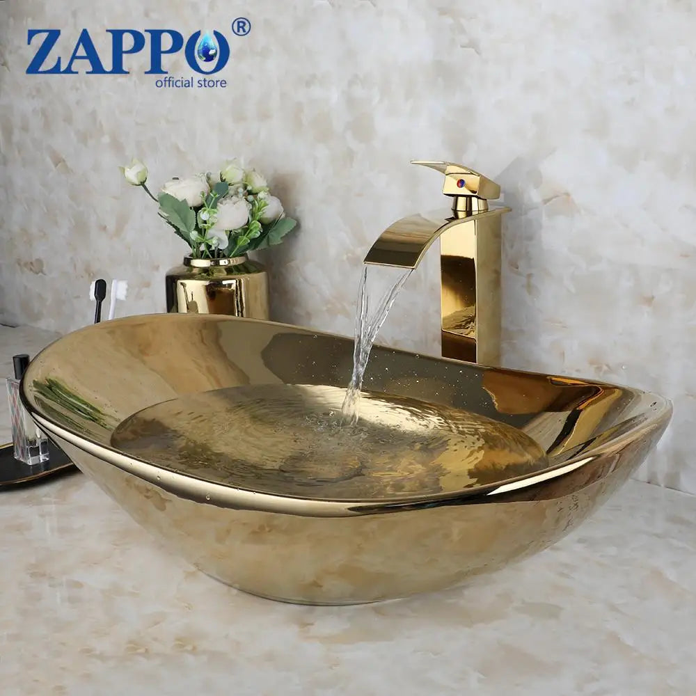 KEMAIDI Luxury Oval Ceramic Vessel Sink With Faucet Set