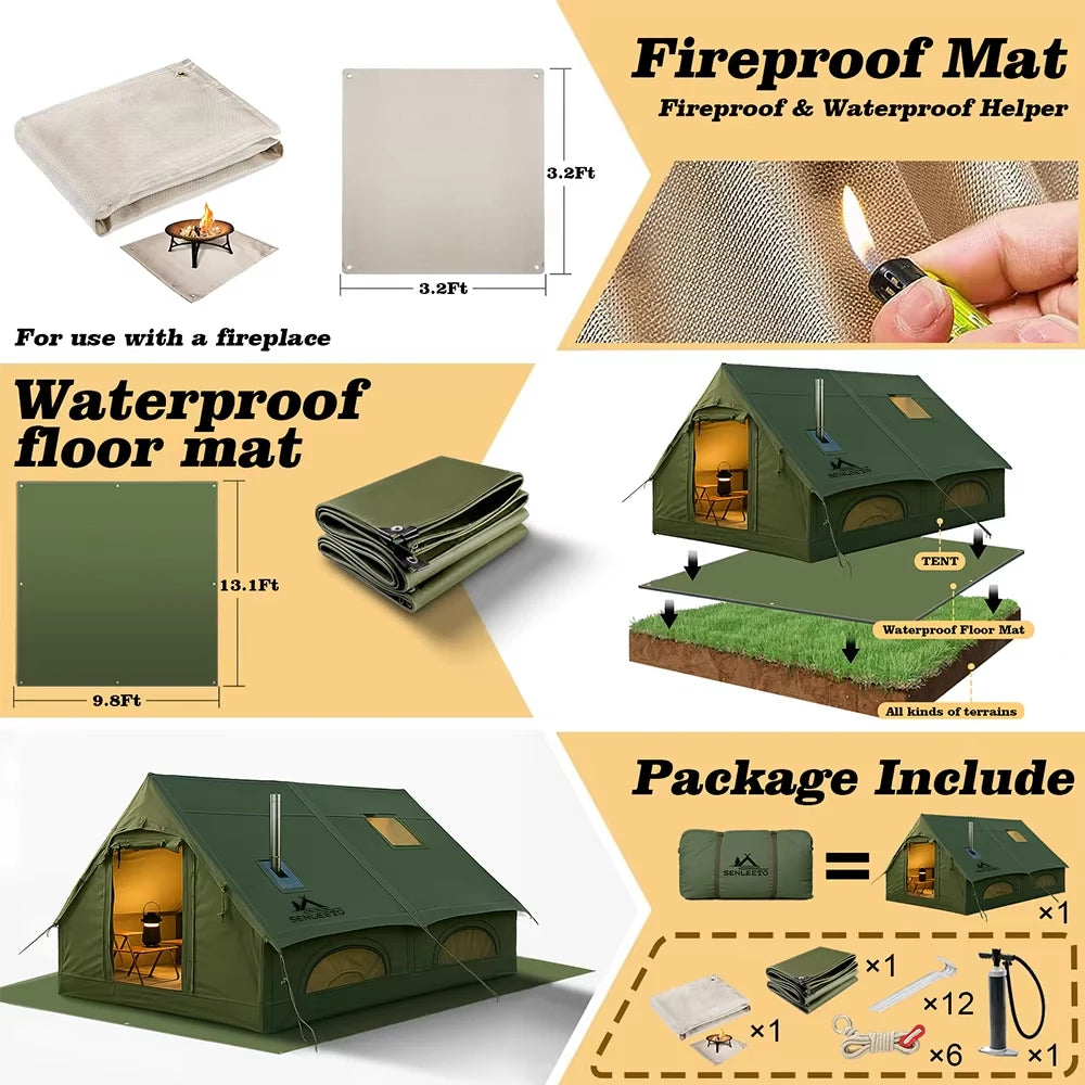 SENLEETO Inflatable Glamping Tent With Waterproof Mat And Stove Jack