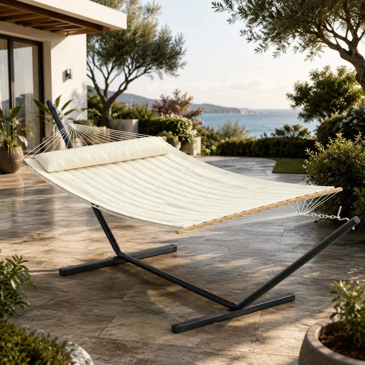 Two Person Outdoor Hammock With Stand UV Resistant Poly Cotton