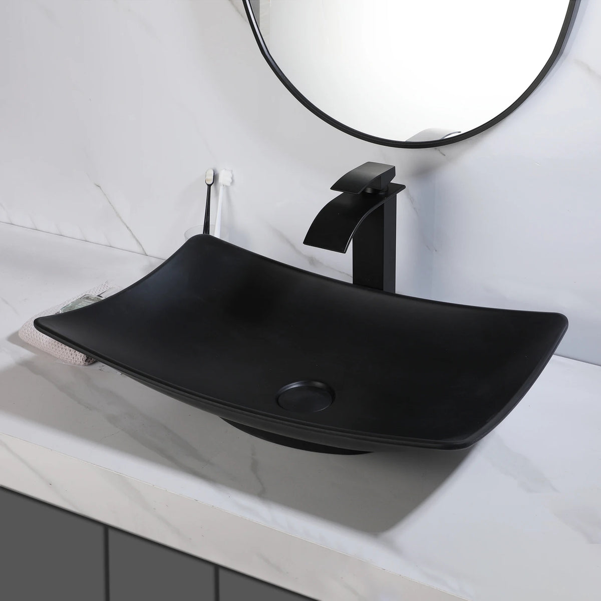 Sinlaku Oval Vessel Bathroom Sink Basin With Stainless Steel Faucet Combo