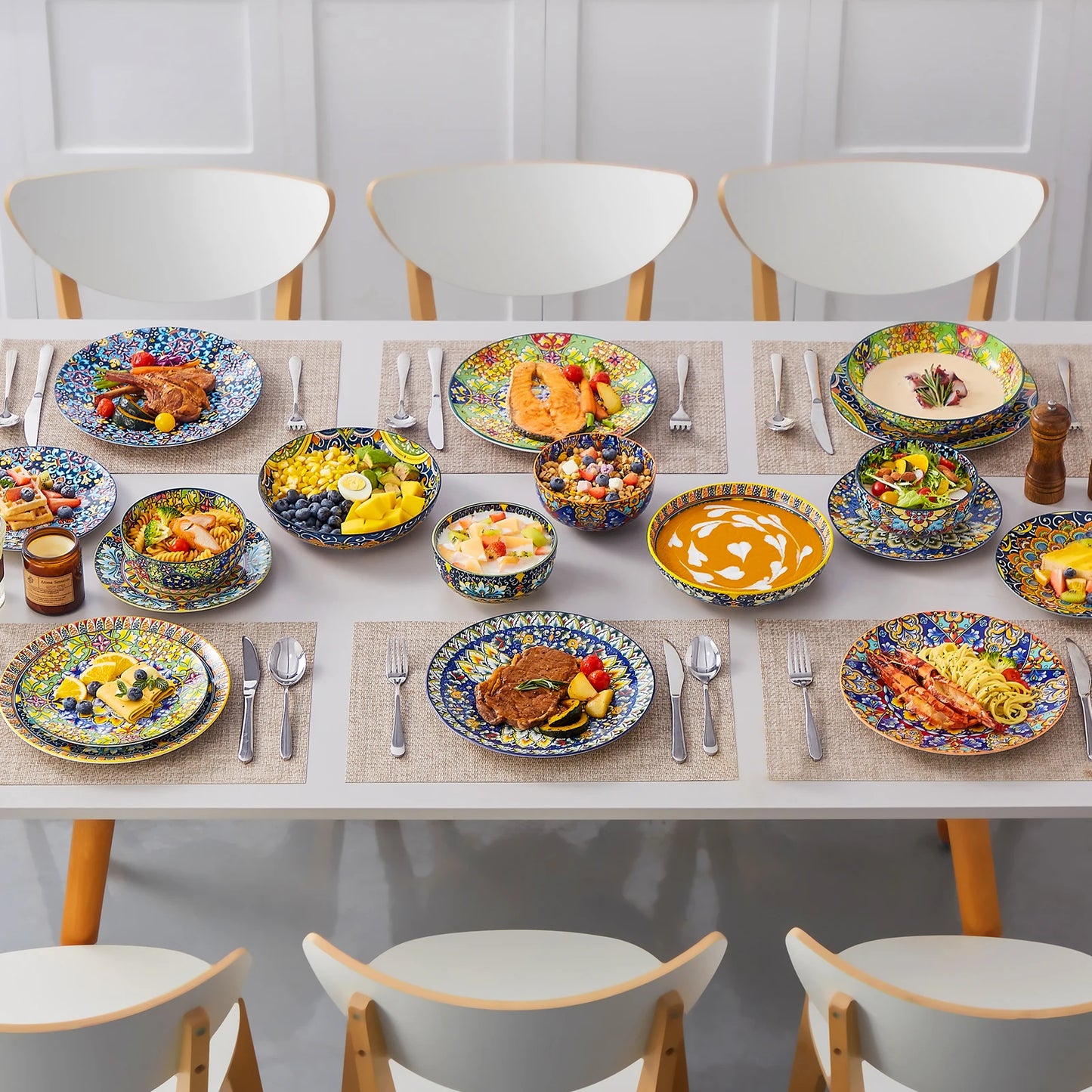 MALACASA Bohemian Porcelain Dinnerware Set 24 Pieces