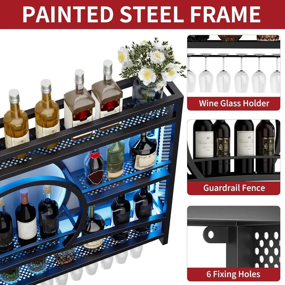Sunset Shape 46 Inch Wall Mounted Wine Rack With Led Light