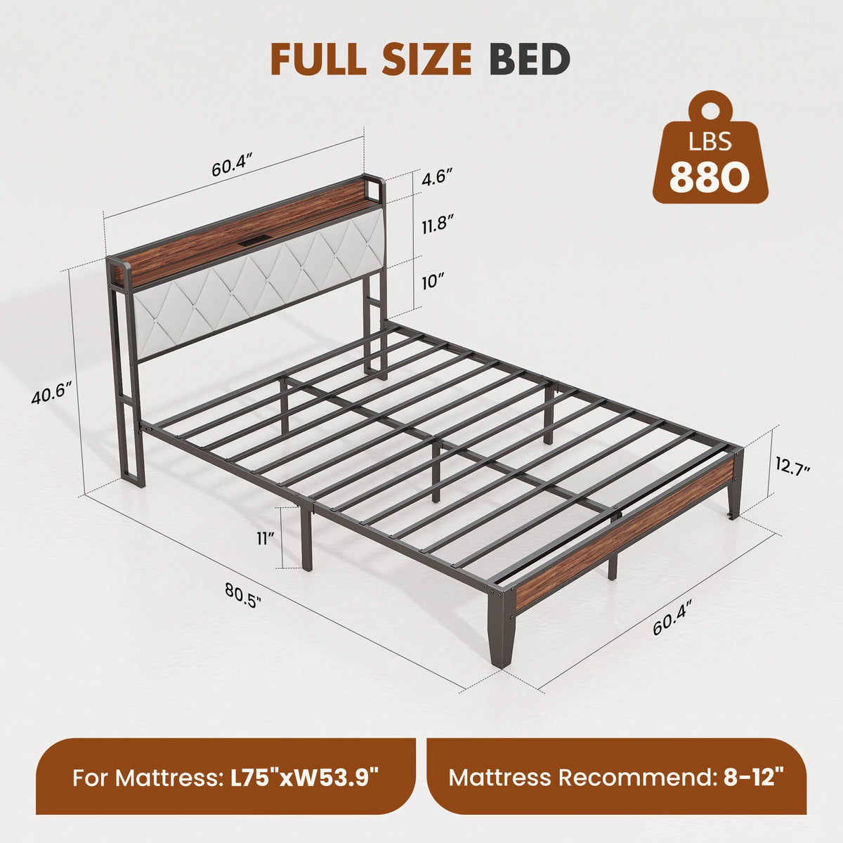 JHK Metal Bed Frame With Storage And Charging Station