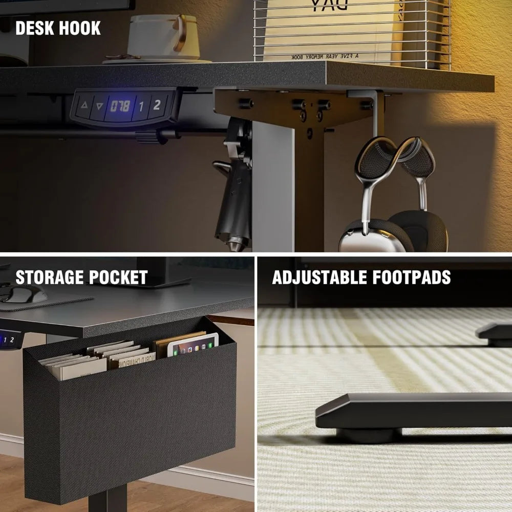 63" L-Shaped Standing Desk, Height Adjustable, Memory Presets, Supports 180lbs for Home Office and Study