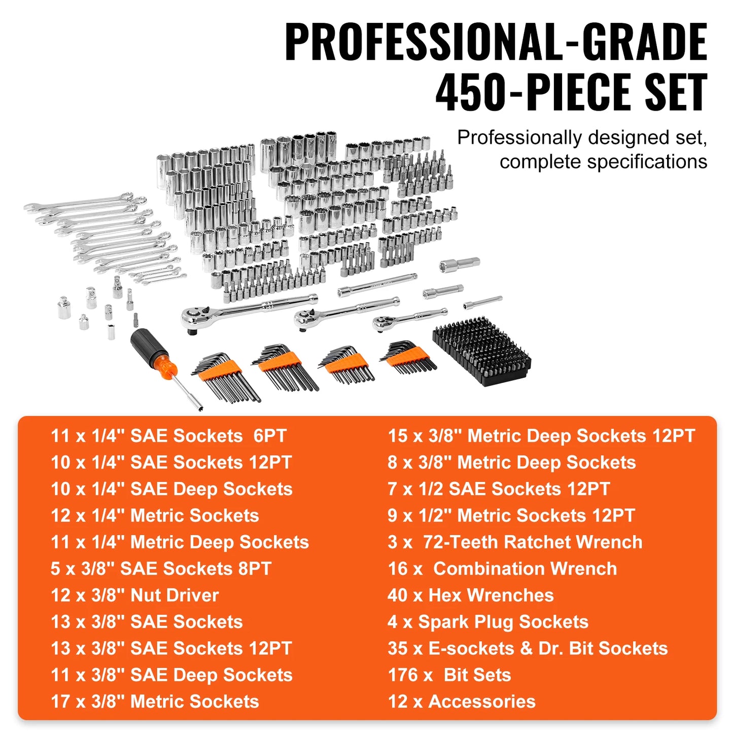 SucceBuy Mechanics Tool And Socket Set 450 Pcs SAE Metric