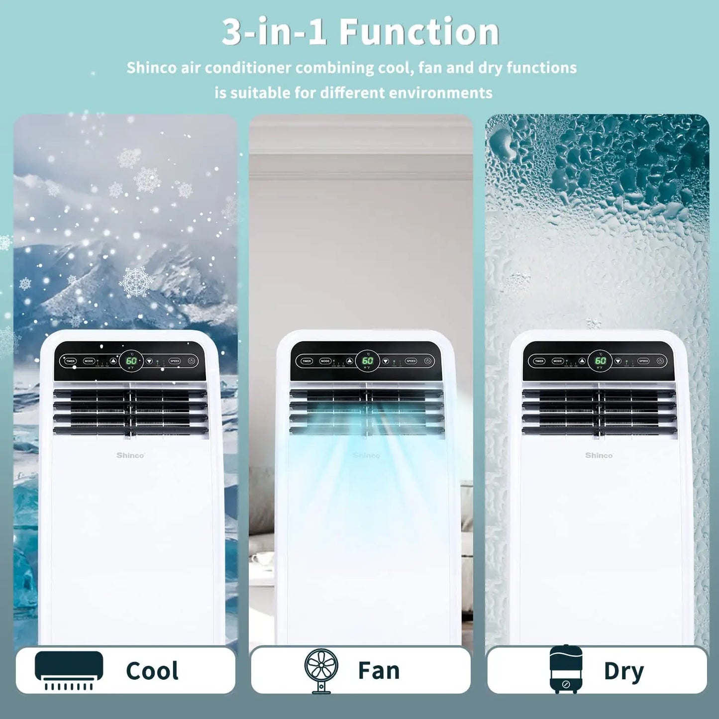 Shinco 8000 BTU Portable Air Conditioner With Dehumidifier And Fan