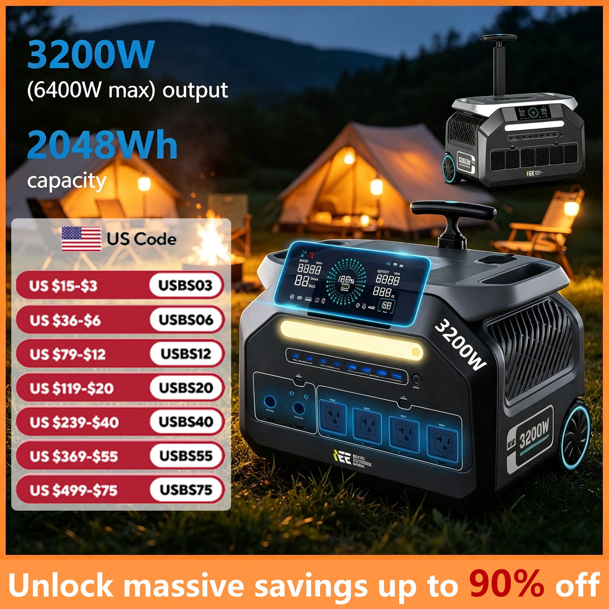 IEE P3200 Portable Power Station With Fast Charge Solar Generator