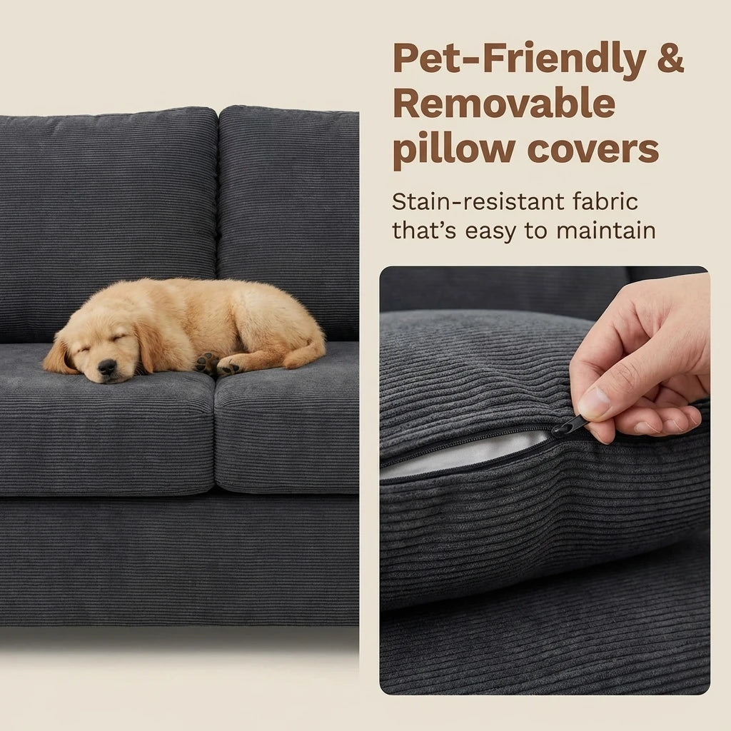 Modular L Shaped Sectional Sofa With Ottoman Corduroy Fabric