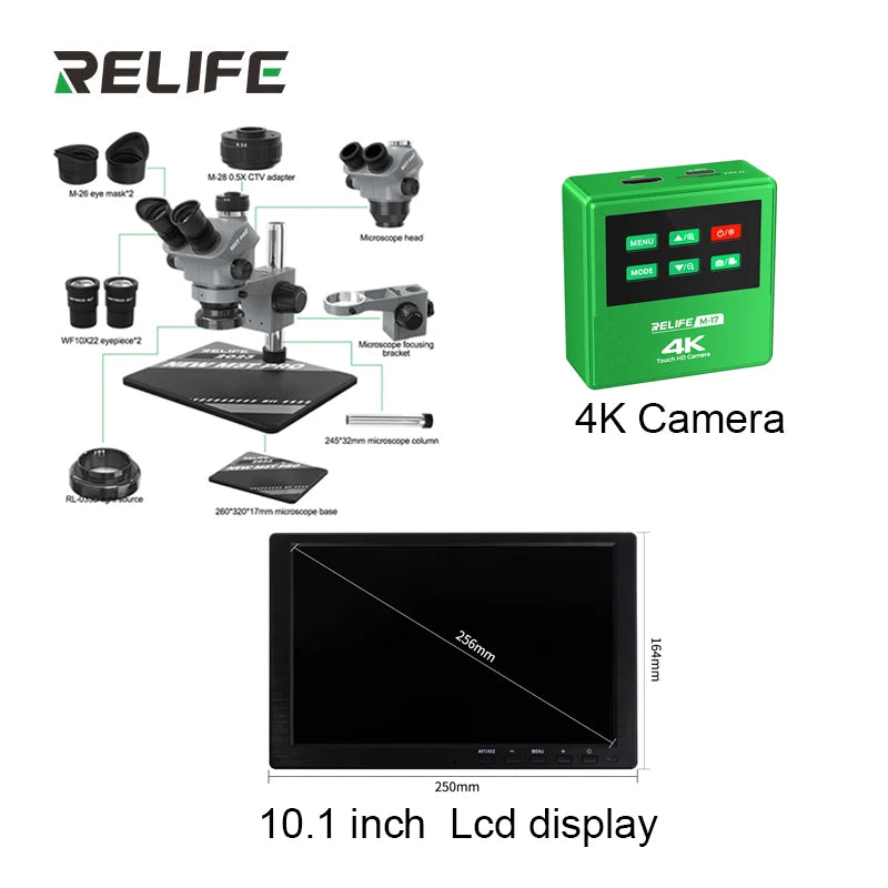 Relife RL-M5T Pro Trinocular HD Microscope With 4K Camera