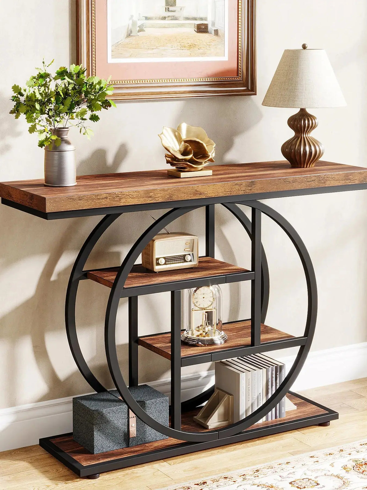 Tribesigns Industrial Four Tier Console Table With Entryway Storage