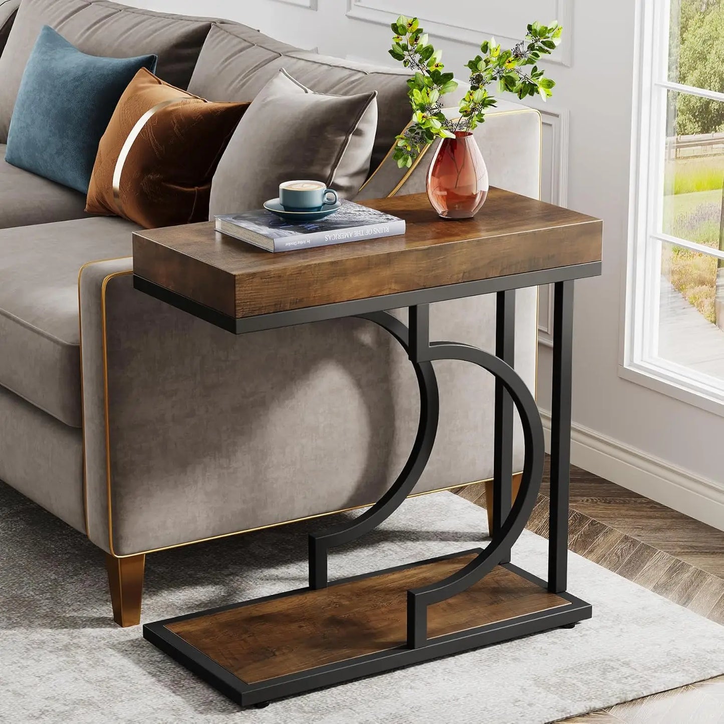 LITTLE TREE C Shaped Modern End Table With Metal Frame