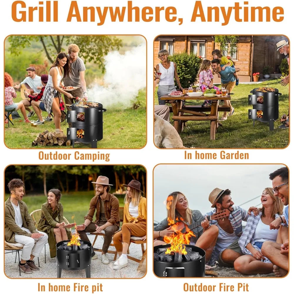 XIUWO Portable Vertical Charcoal Smoker Grill With Thermometers
