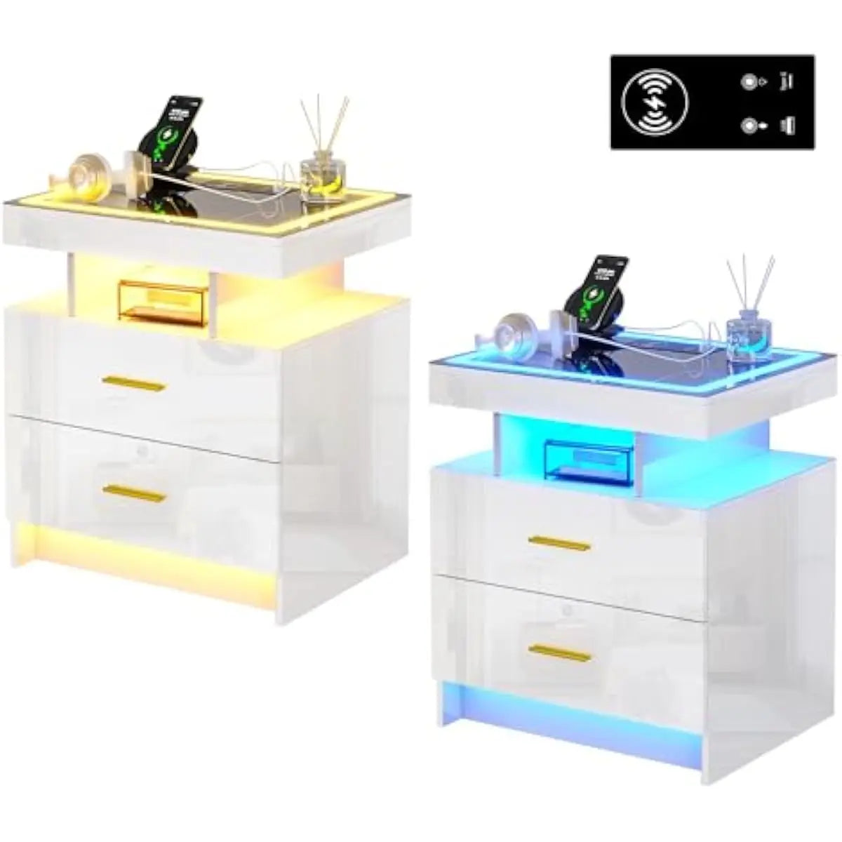Modern Led Nightstand With Wireless Charging And Usb Ports