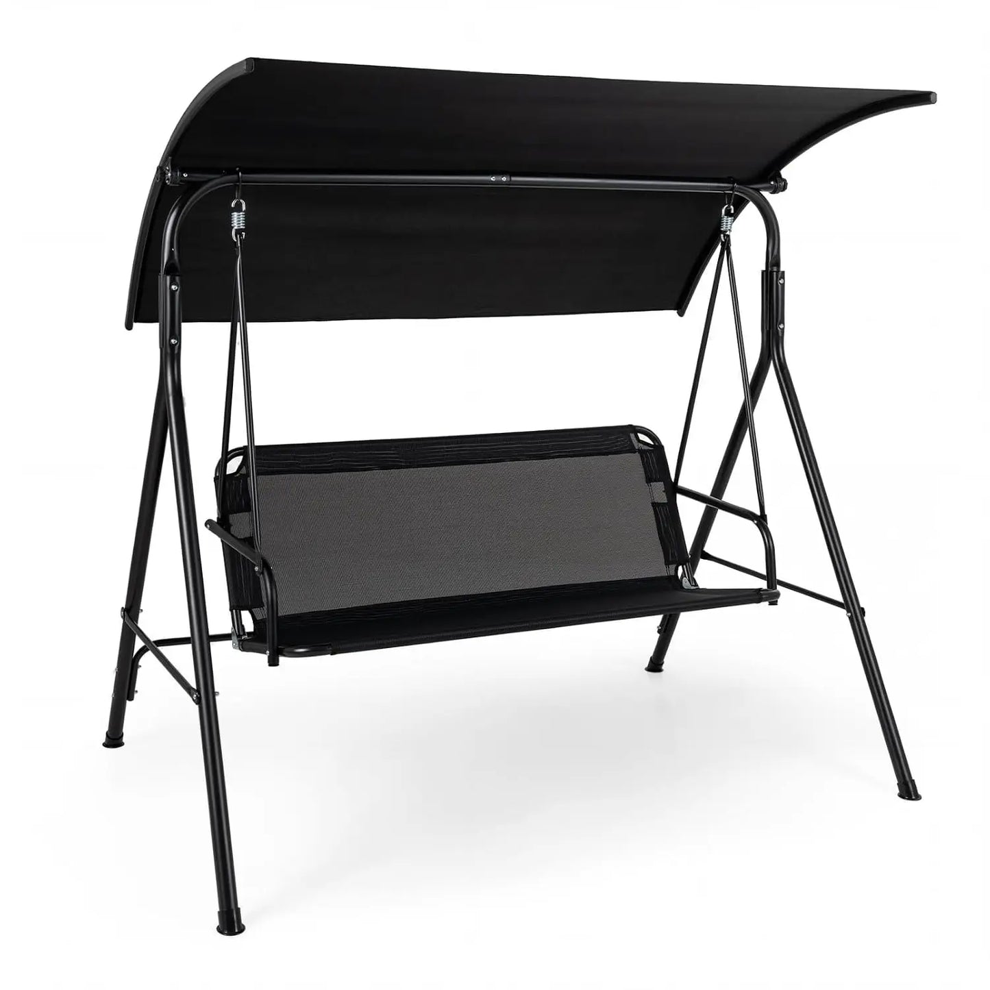 Three-Person Porch Swing With Adjustable Canopy And Sturdy Metal Frame
