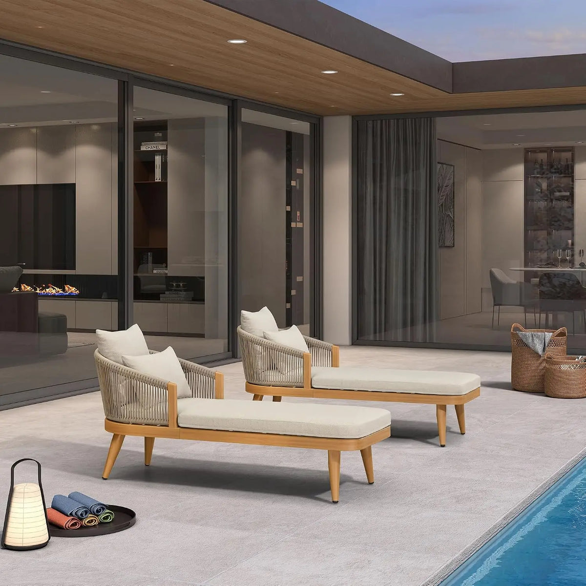 Modern Outdoor Aluminum And Wood Chaise Lounge Chairs For Patios