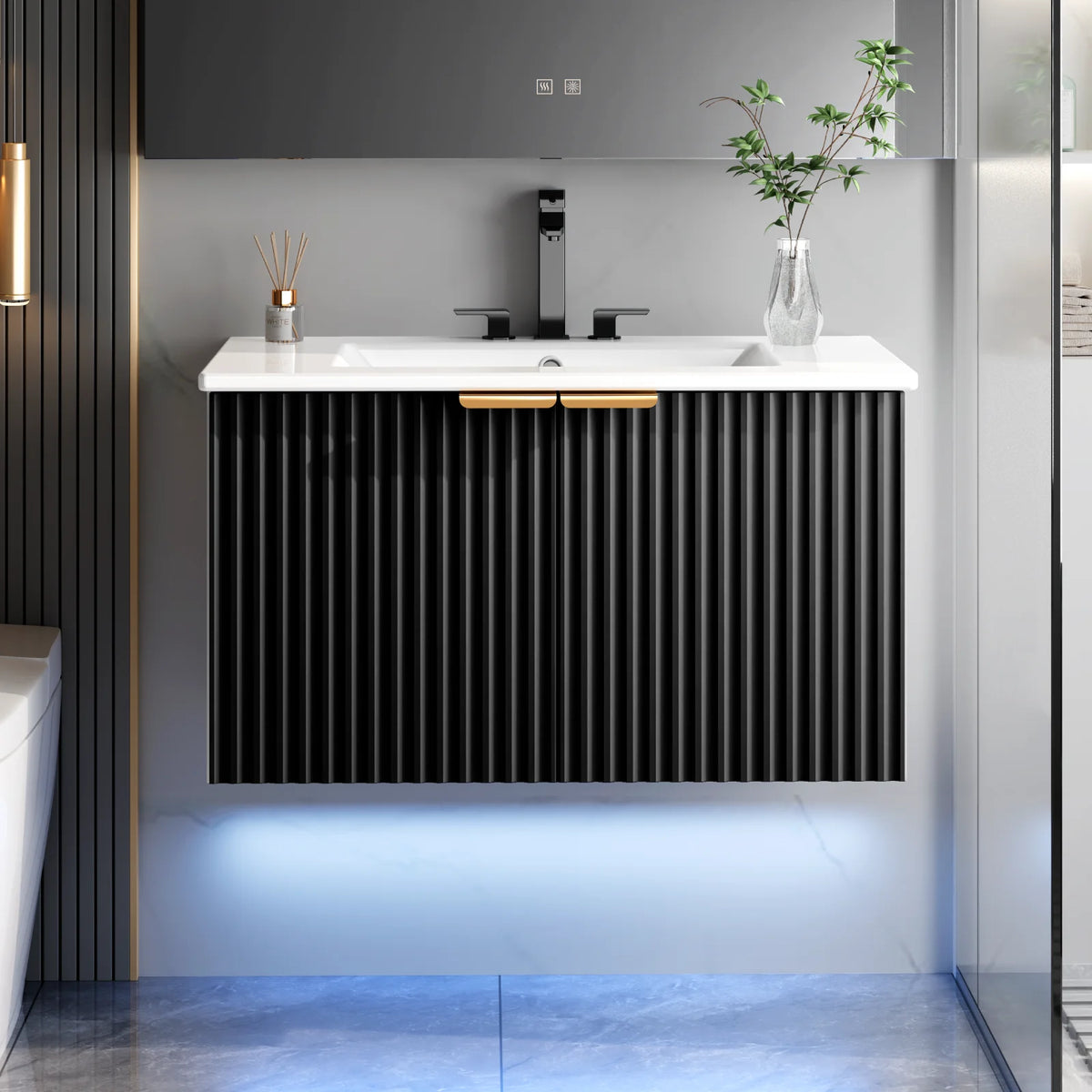 Evokeden Modern Floating Bathroom Vanity With Led Lighting