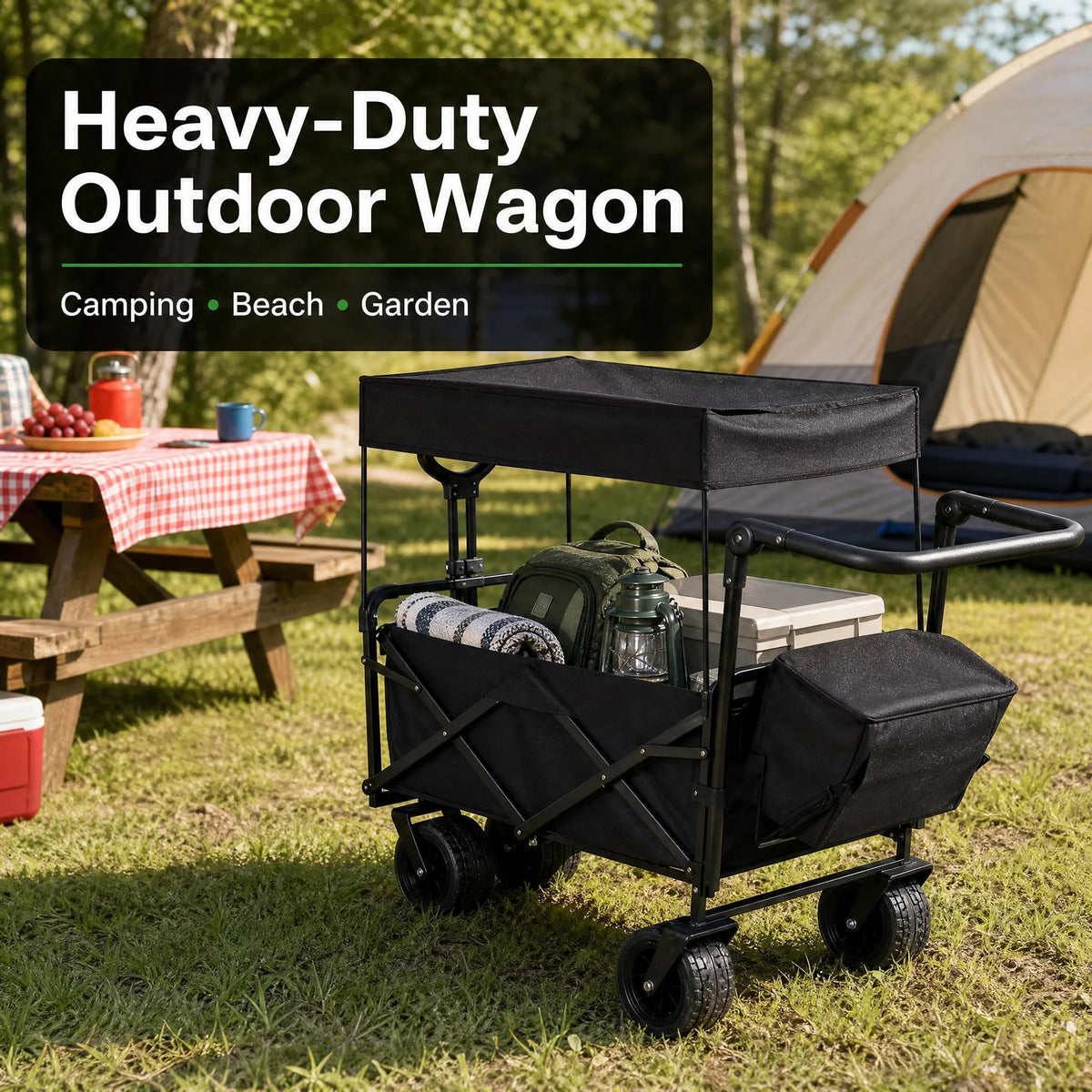 HiMISS Folding Utility Wagon With Removable Canopy For Outdoor Adventures