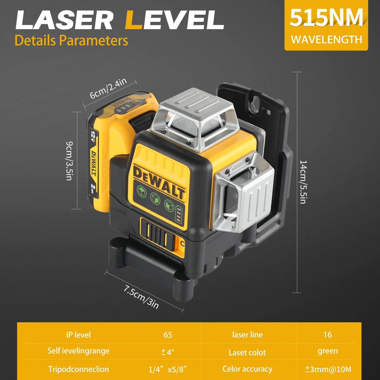 DEWALT DW089LG Laser Level 360 Degree Vertical Horizontal Projection
