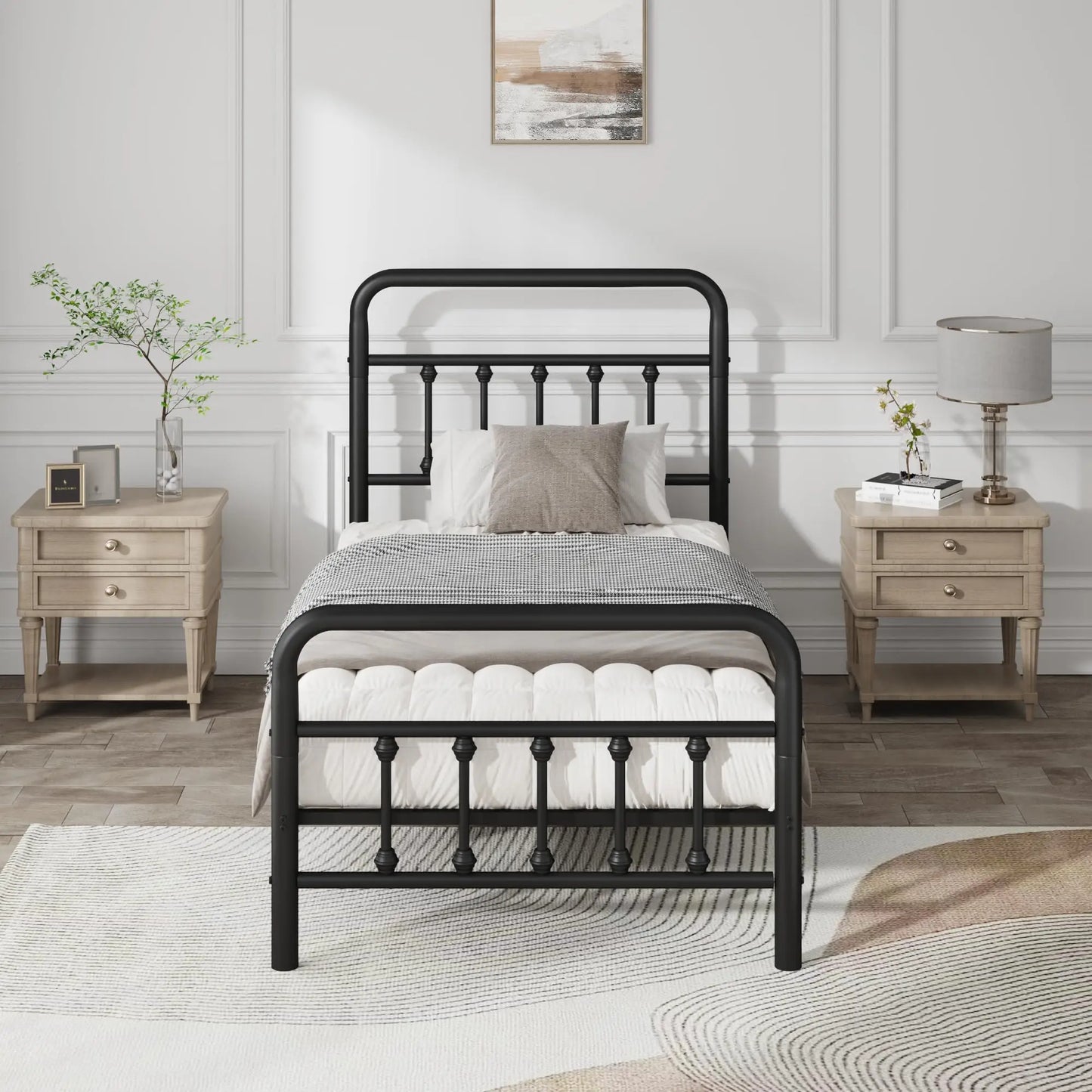 XIUWO Metal Platform Bed Frame Victorian Iron With Underbed Storage