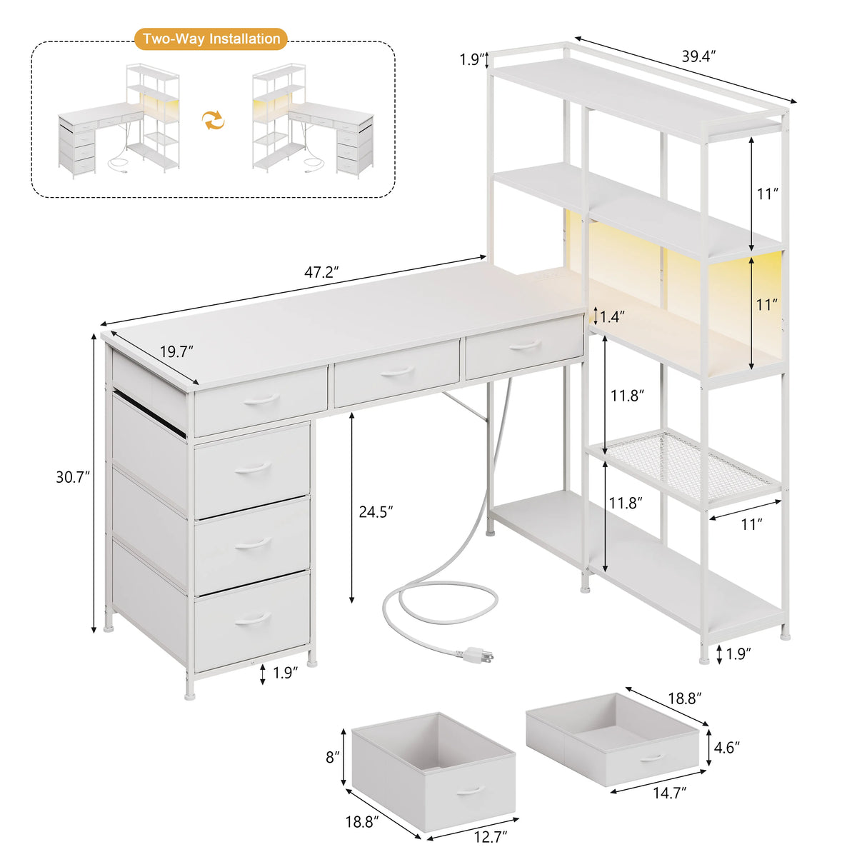 SUNVASAGOO L Shaped Gaming Desk With Power Outlets And Storage