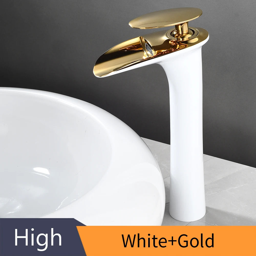 White Bathroom Basin Faucet Waterfall Lever Single Hole Mixer Tap