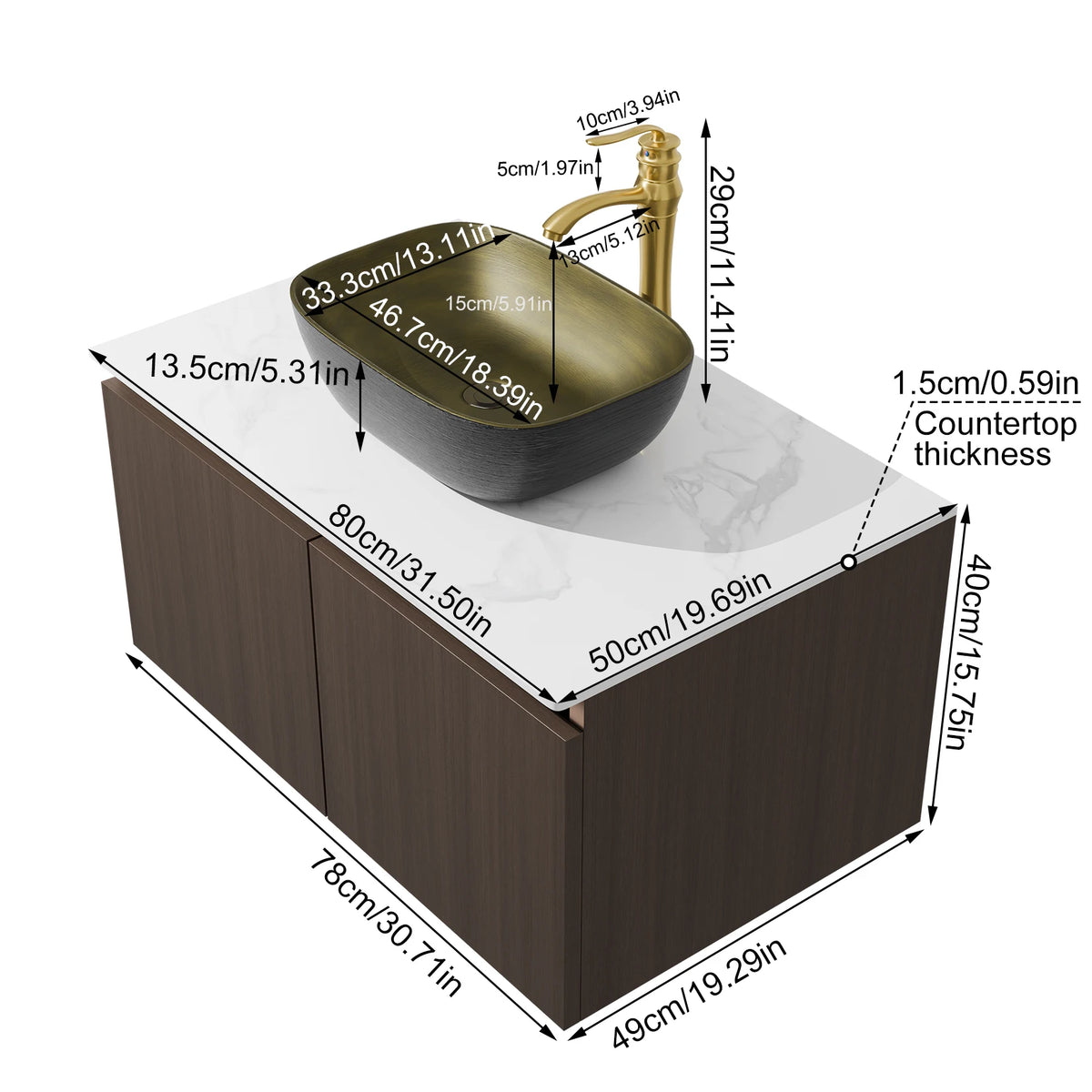 Modern Floating Wall Mounted Bathroom Vanity With Ceramic Sink