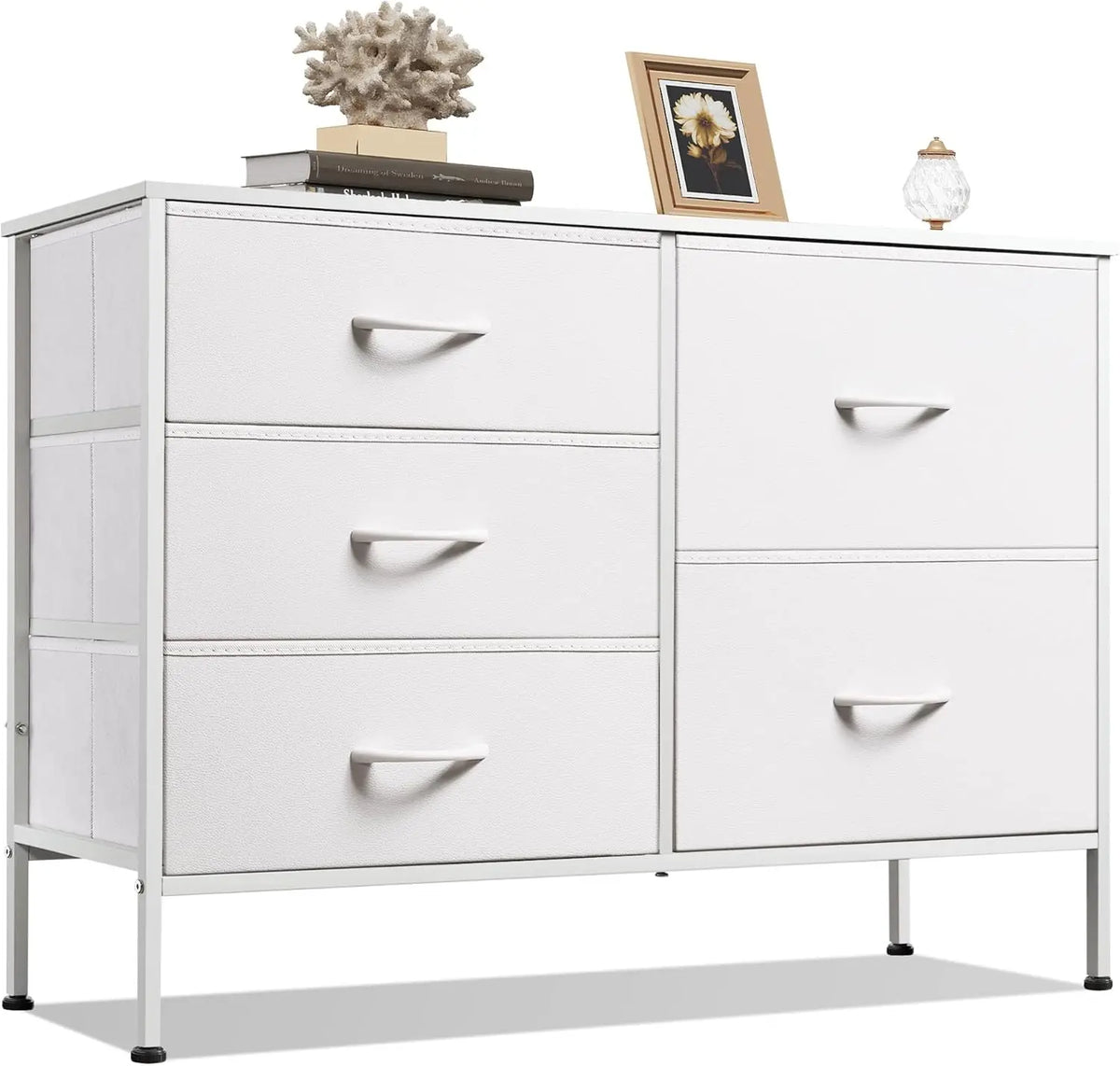 JHK Fabric Chest With Metal Frame Bedroom Storage Organizer