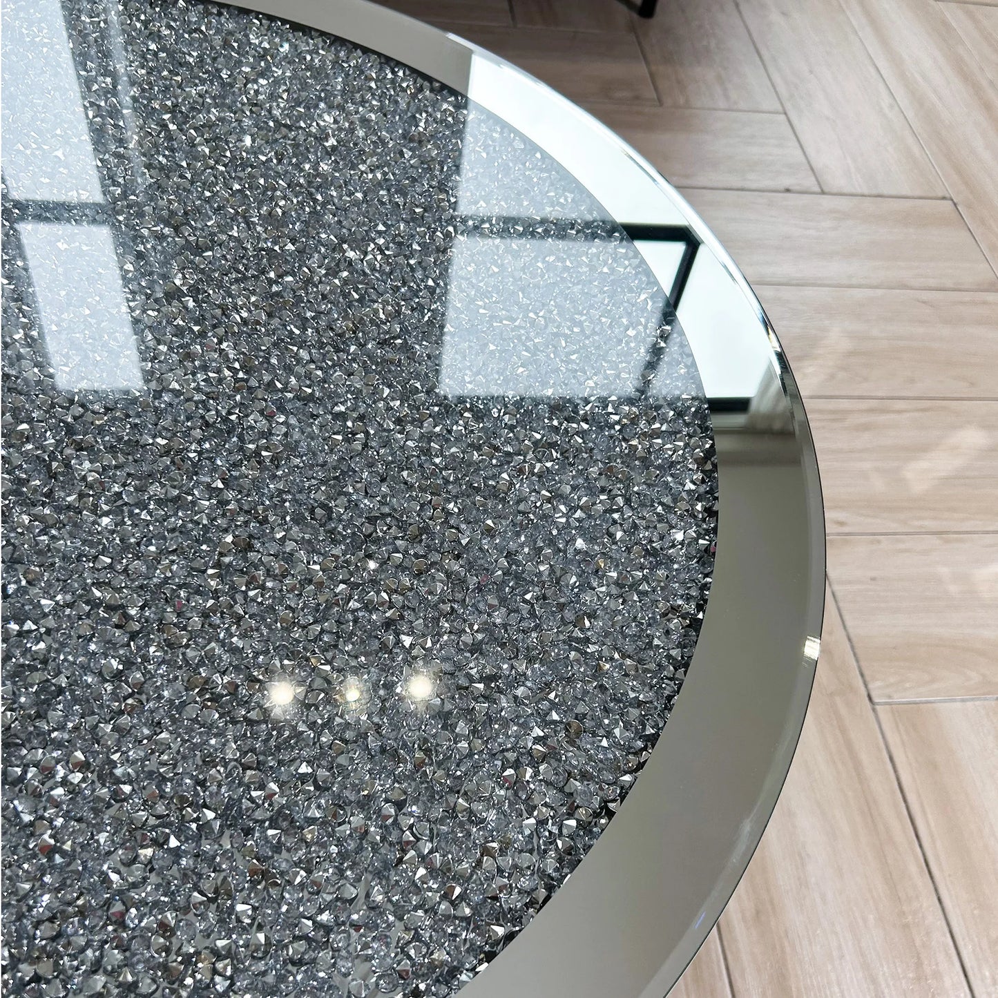 Modern Round Mirrored Coffee Table With Crystal Inlay